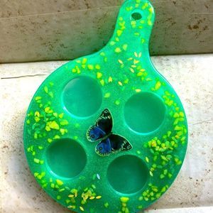 Green butterfly shot glass tray
